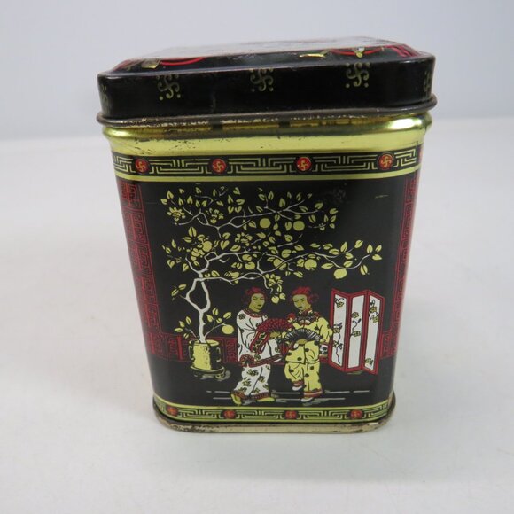 Asian Small 3" metal tin Red Black Gold Oriental design chinoiserie - Picture 8 of 14